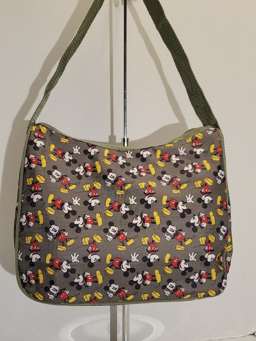 Disney Green Mickey Mouse Pattern Shoulder Bag with Yellow & Red Accents